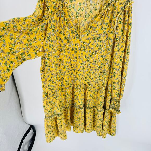 Max Studio Yellow Floral Romantic Boho Flowy Long Sleeve Fall Dress XL - Picture 8 of 9